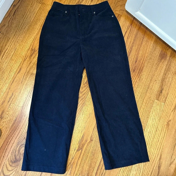 7 for All Mankind Alexa Cropped Navy Corduroy Wide Leg Pants - Picture 1 of 6
